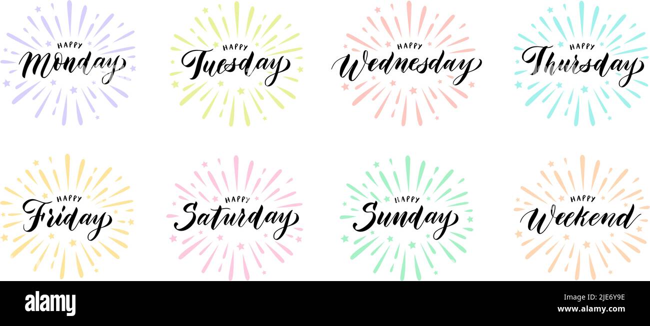Days of the week. Set of stylized words. Sunday, Monday, Tuesday, Wednesday,  Thursday, Friday, Saturday lettering. Vector illustration Stock Vector  Image & Art - Alamy