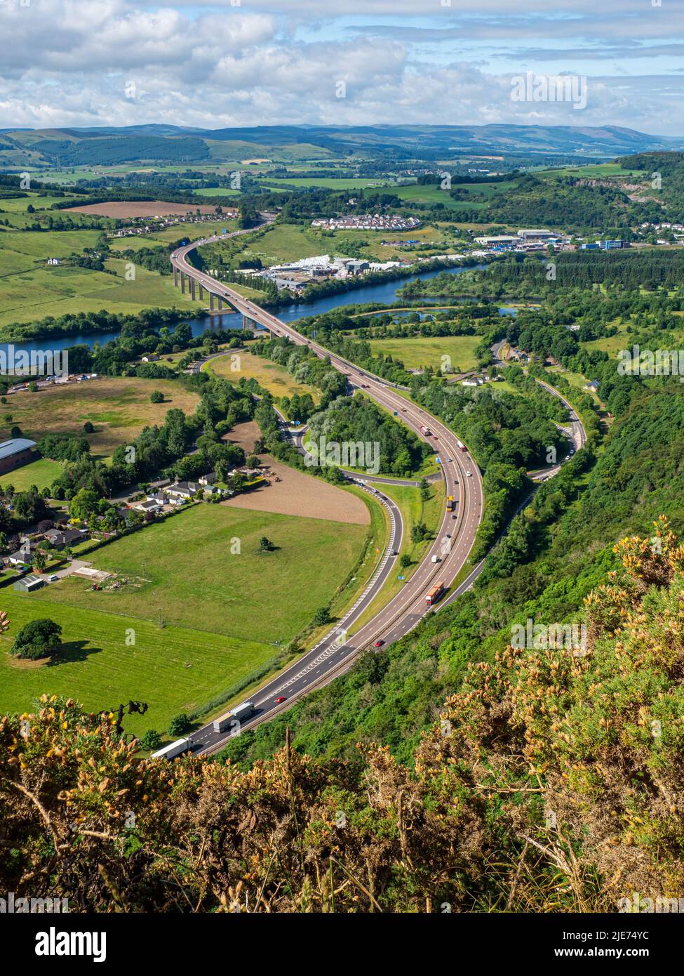 Looking down to Friarton Bridge, on the M90, Perth, Scotland Stock Photo