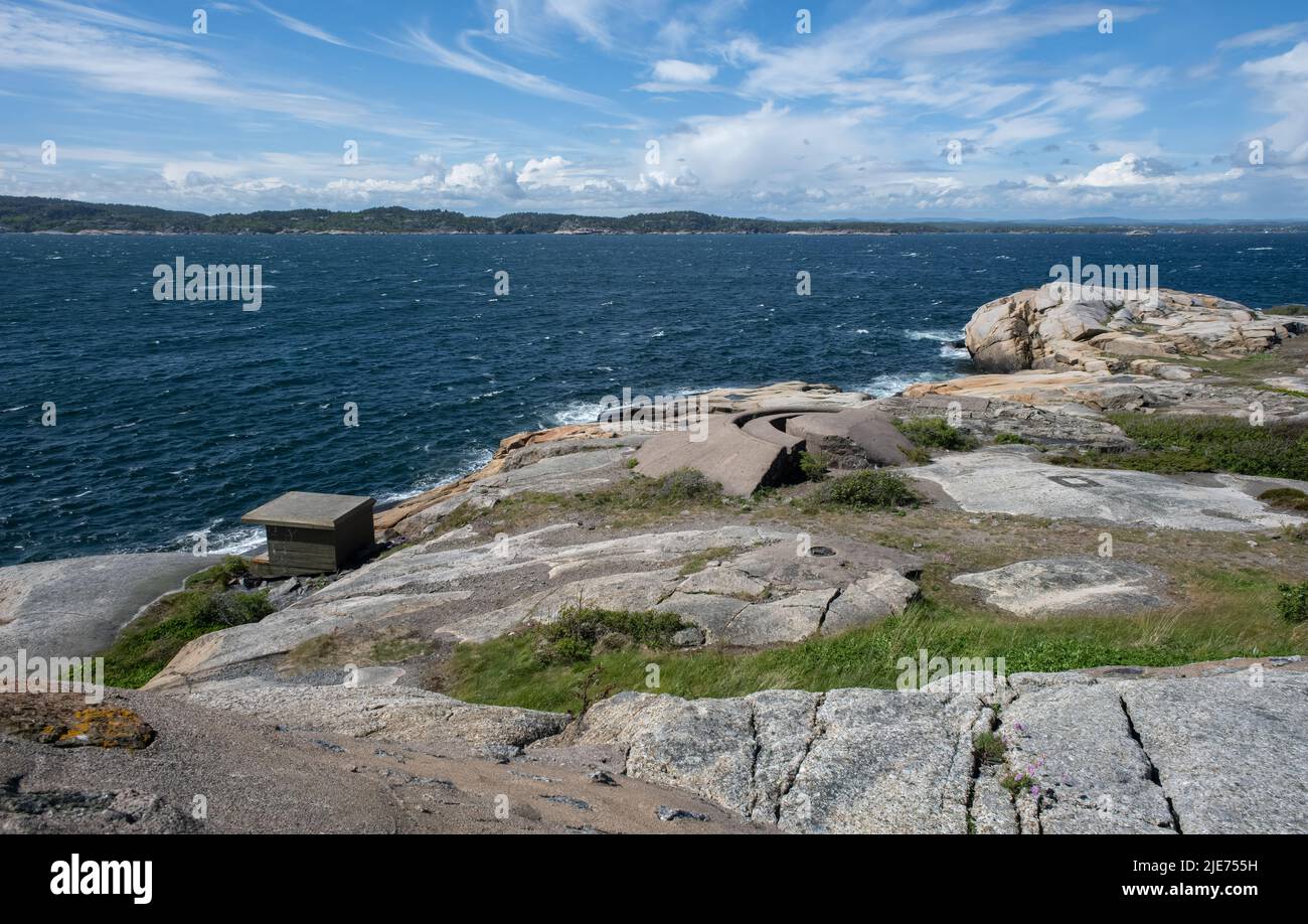 Sandefjord, Norway - May 25, 2022: The Vesteroya Fortress was a German coastal battery.An underground tunnel system, trenches, shelters and casemates Stock Photo