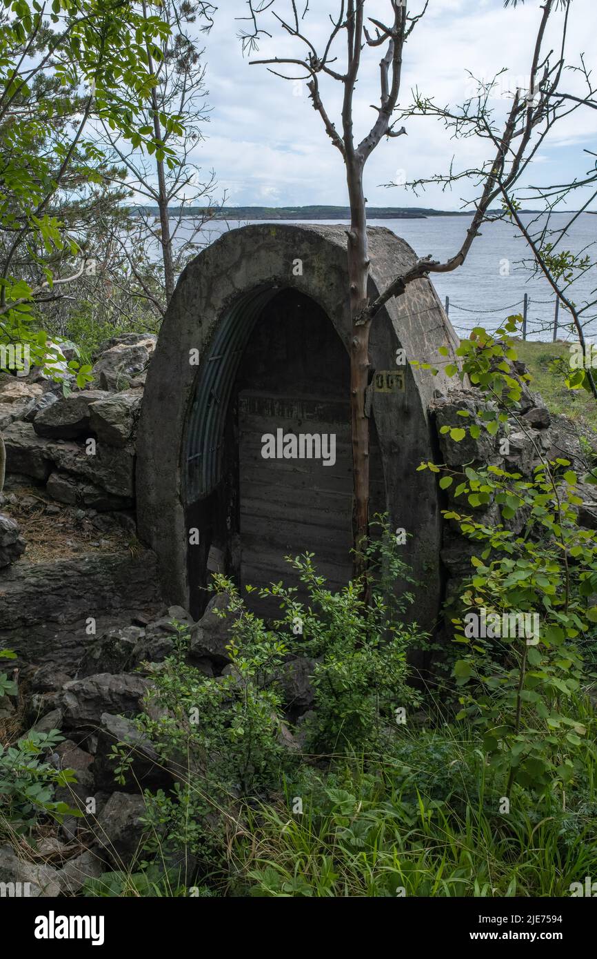 Langesund, Norway - May 27, 2022: The Tangen Fort was a German coastal battery. During the Second World War, they built tunnels, rock caverns, trenche Stock Photo