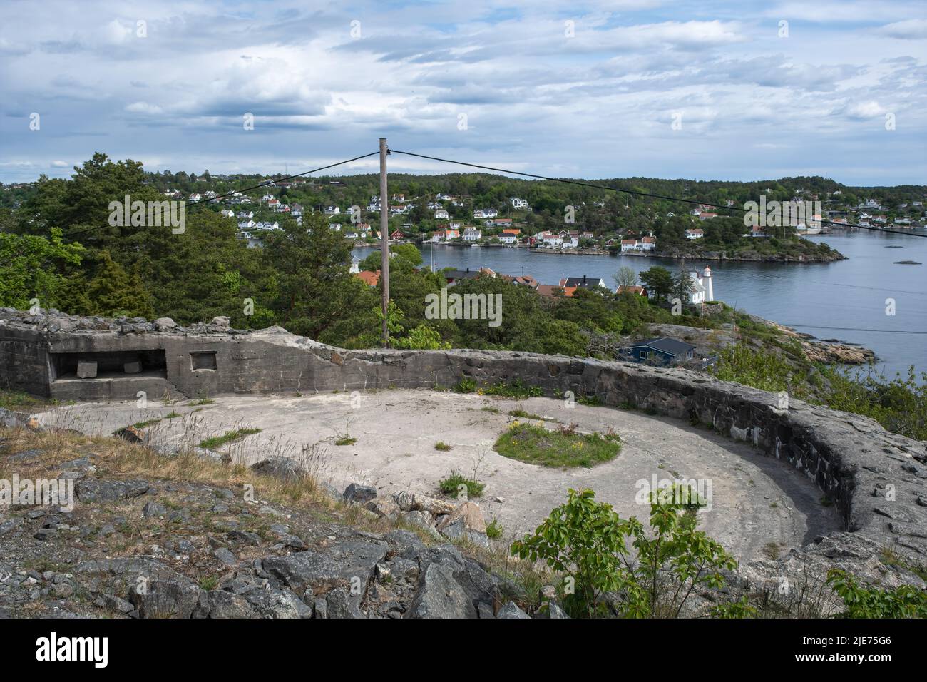 Arendal, Norway - May 28, 2022: Sandvikodden fort was built by the German occupation forces in 1941. The purpose was to secure the entrance to Arendal Stock Photo