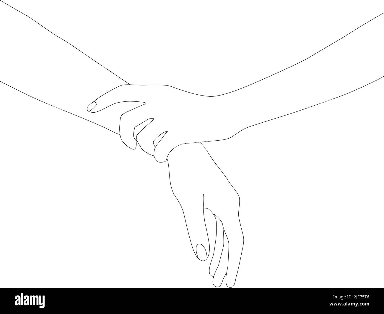Holding hands. Palms in one line. Hands on a white isolated background. Stock Vector