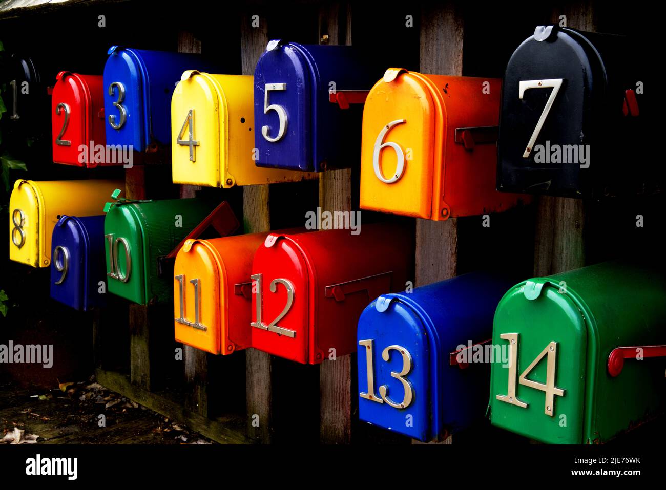 Colorful mailboxes with numbers stock photo alamy
