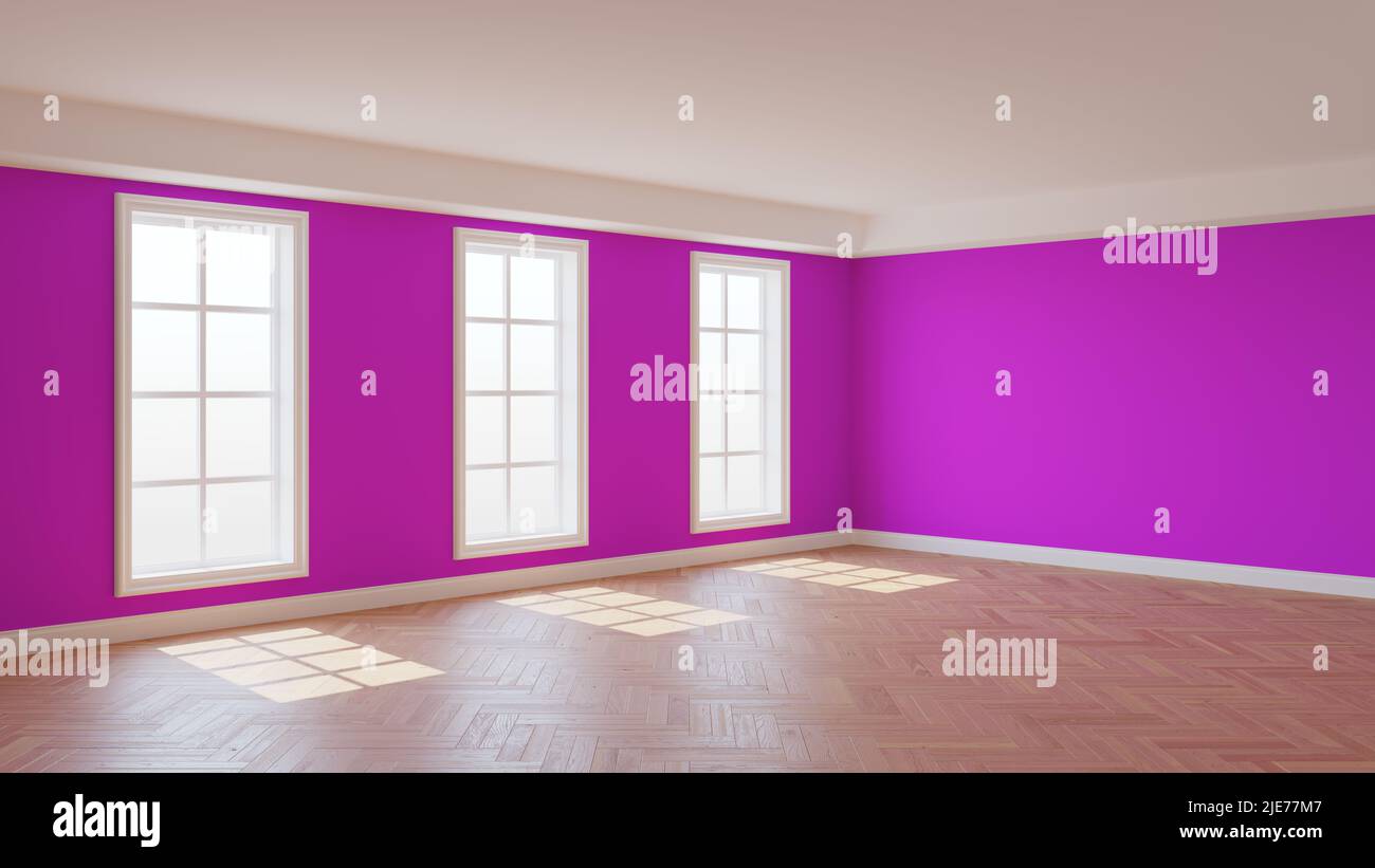 Beautiful Sunny Corner of the Room with Pink Walls, White Ceiling and