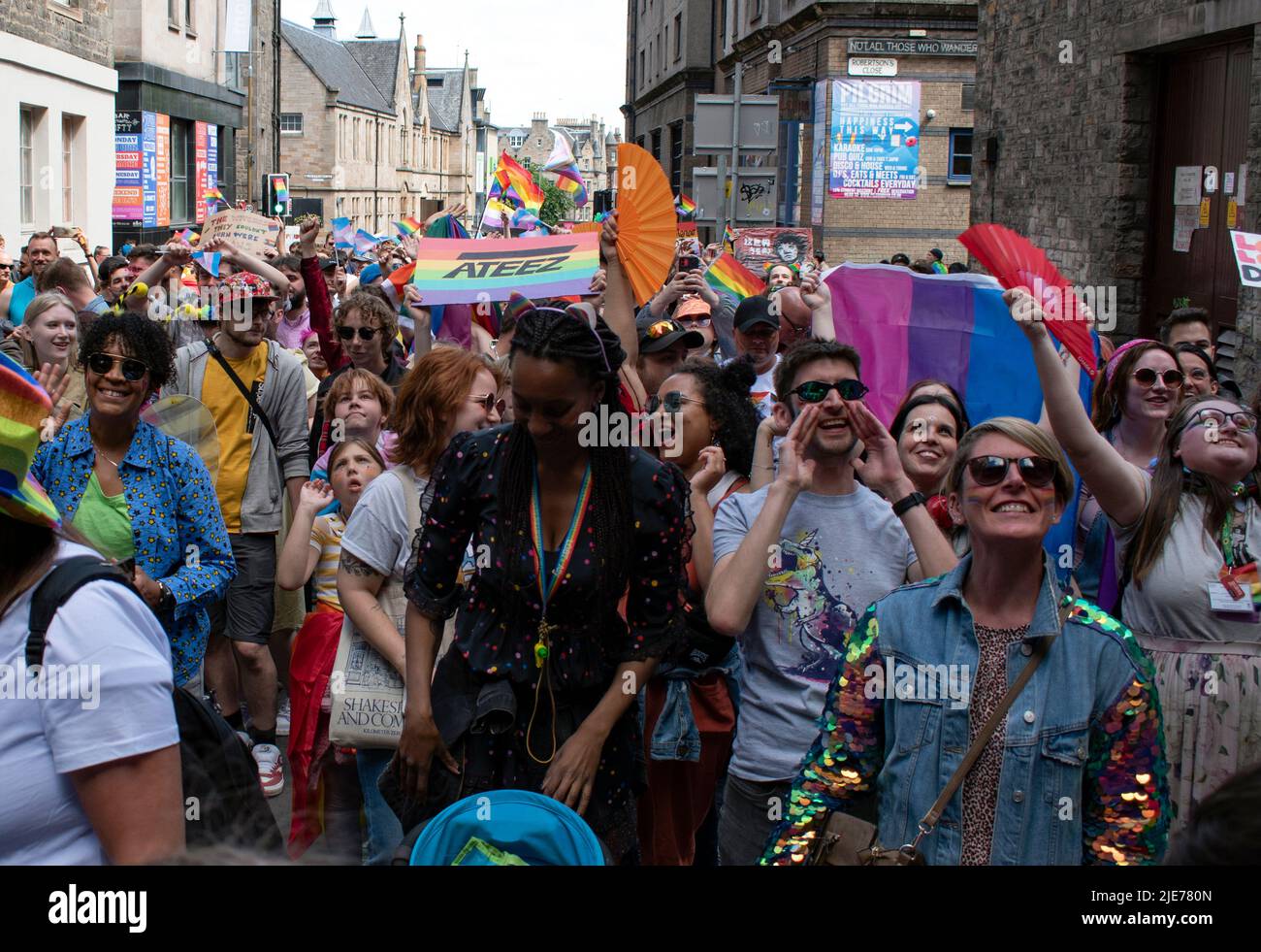 Edinburgh, Scotland: June 25th 2022: Happy crowd at Edinburgh Pride march Stock Photo