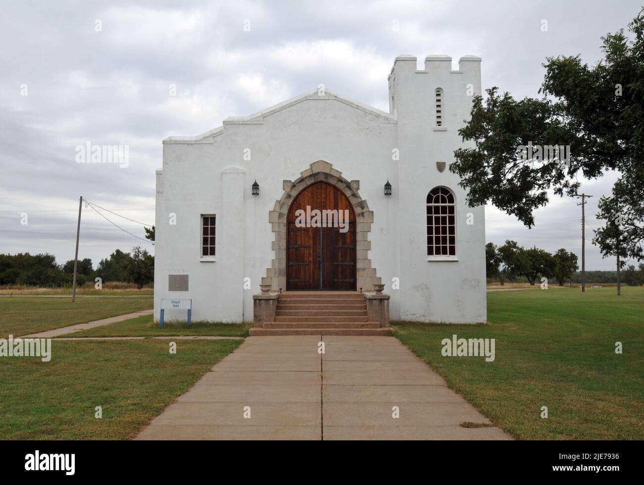 The historic chapel at Fort Reno, a former army fort west of El Reno, Oklahoma, was built by German prisoners of war during the Second World War. Stock Photo