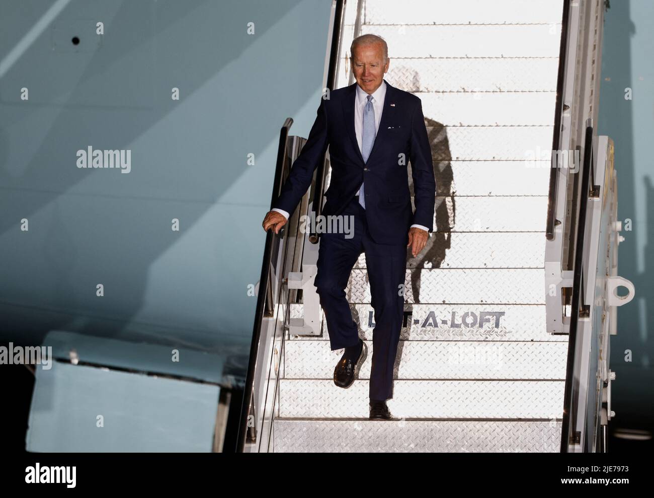 U.S. President Joe Biden arrives for a G7 summit aboard Air Force One at Munich International Airport near Munich, Germany June 25, 2022. REUTERS/Michaela Rehle Stock Photo