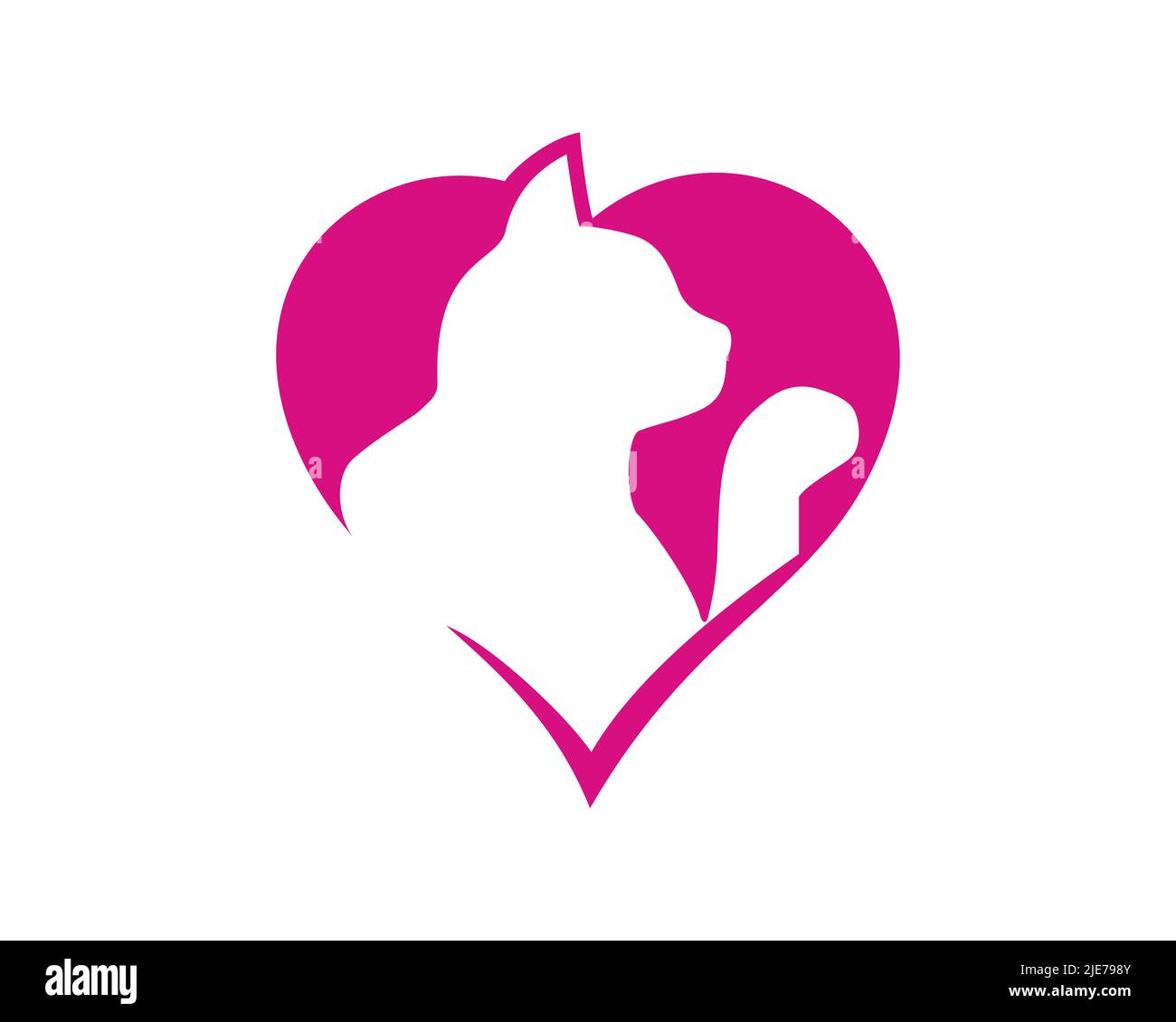 Pet Shop and Loving Cat or Cat combined with Love Shape Symbol Stock Vector