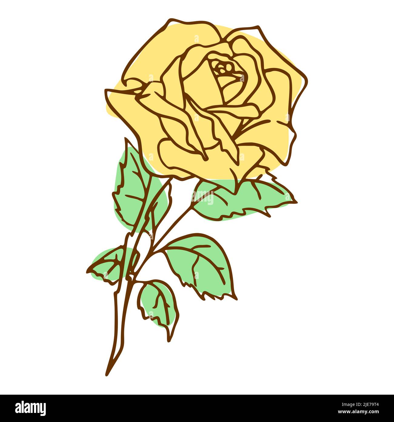 contour image of a yellow rose on a white background, drawing, color graphics, design Stock Vector