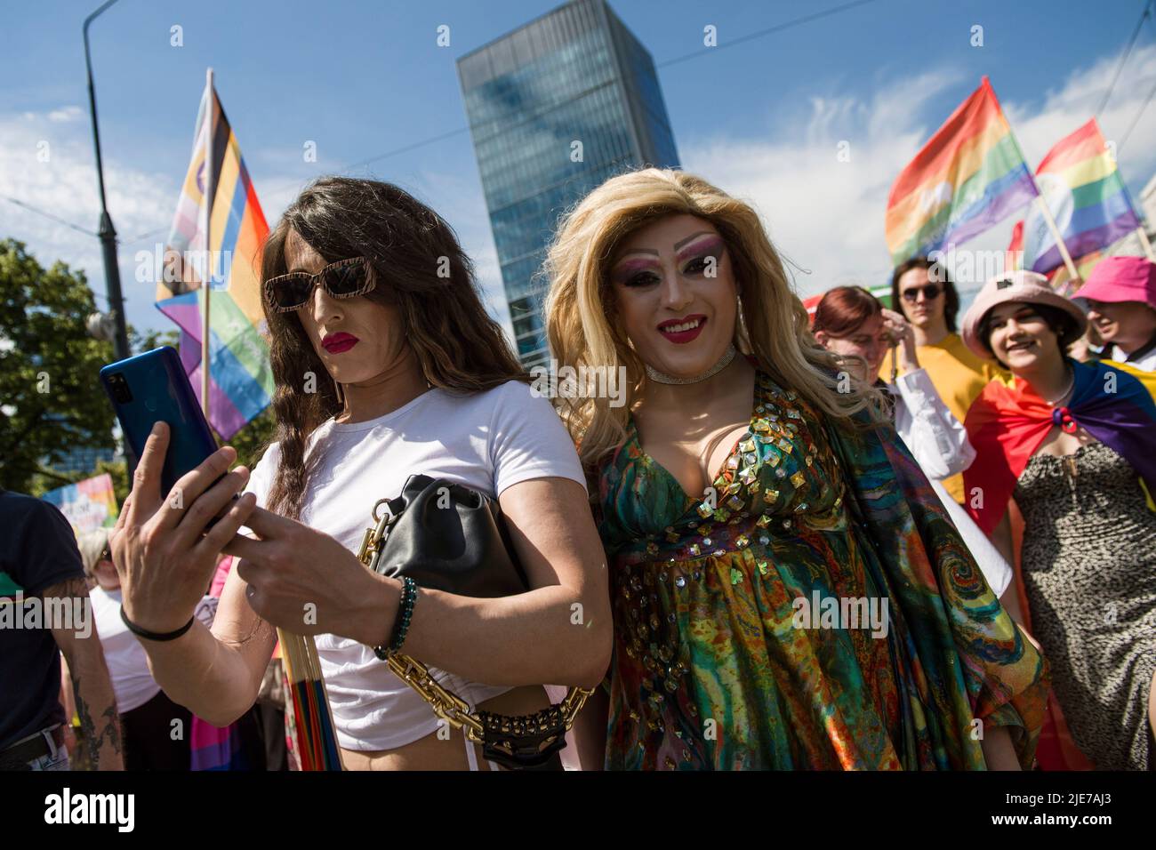 Warsaw, Poland. 25th June, 2022. Drag queens pose during the Warsaw ...