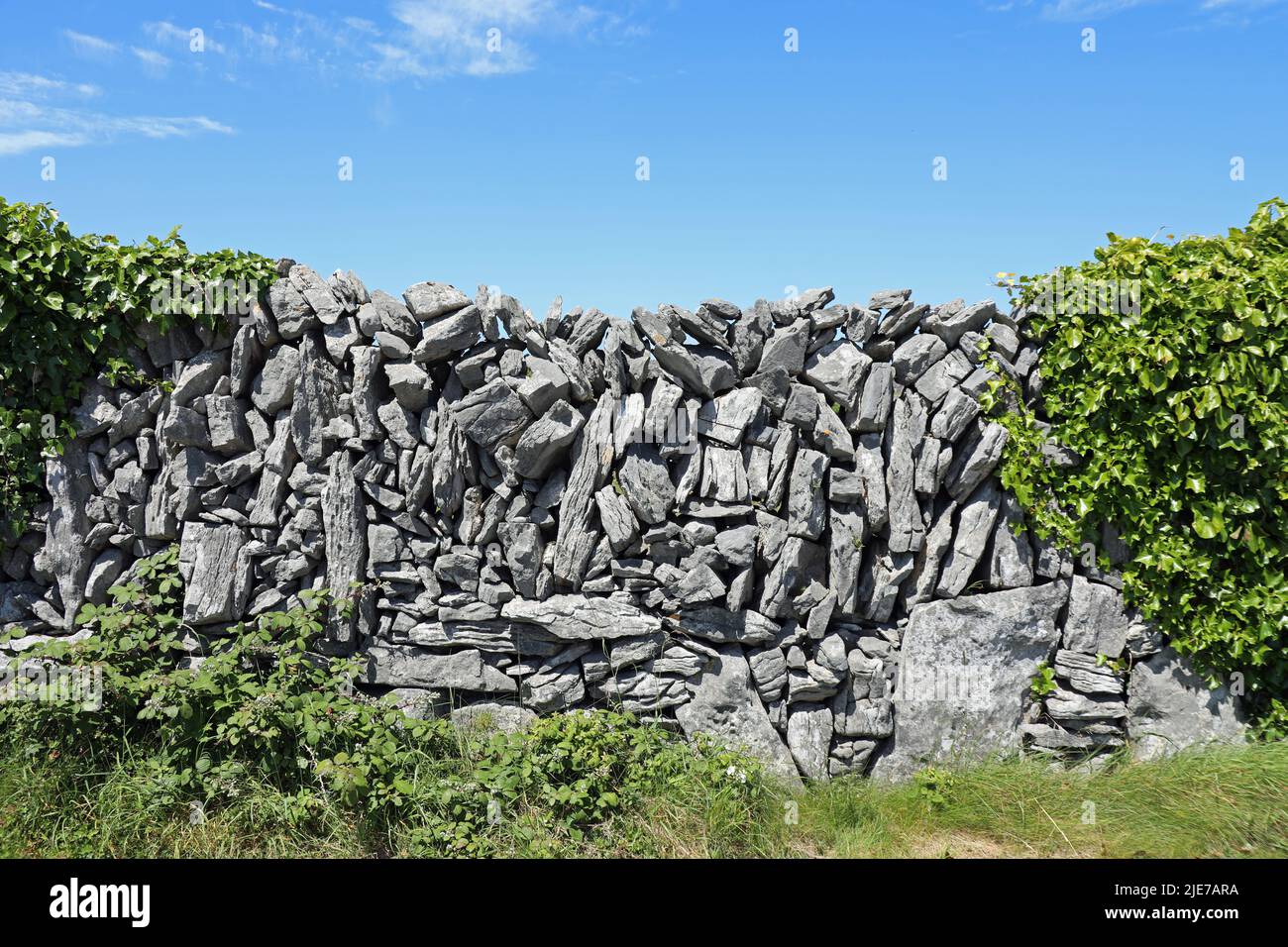 Ancient dry stone wall at Inisheer in Ireland Stock Photo