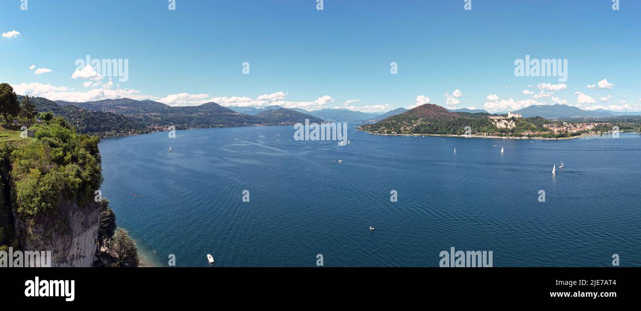 Aerial view of the city of Arona and Lake Maggiore, Italy. Stock Photo