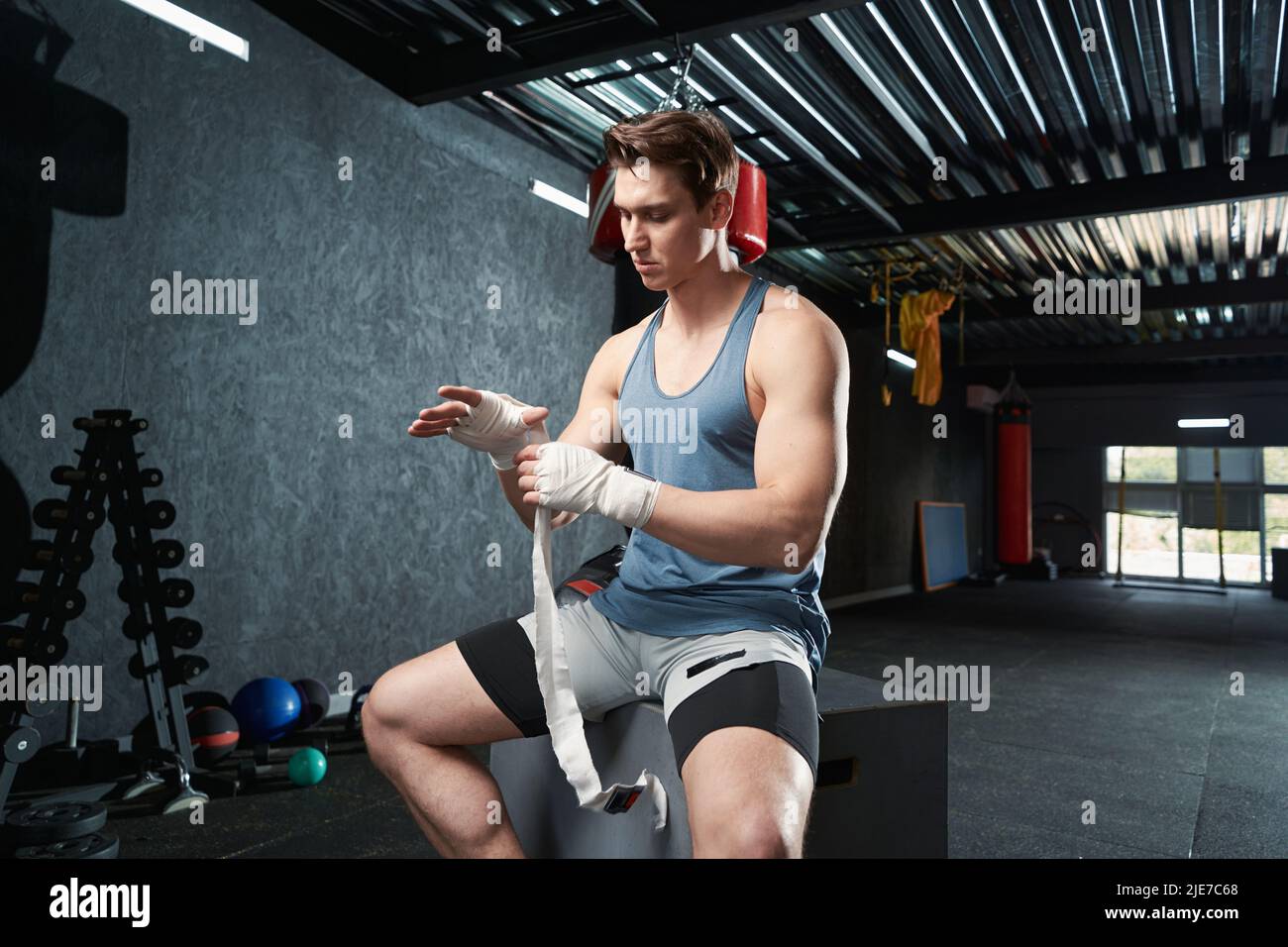 Boxer protecting his hands before boxing training Stock Photo Alamy