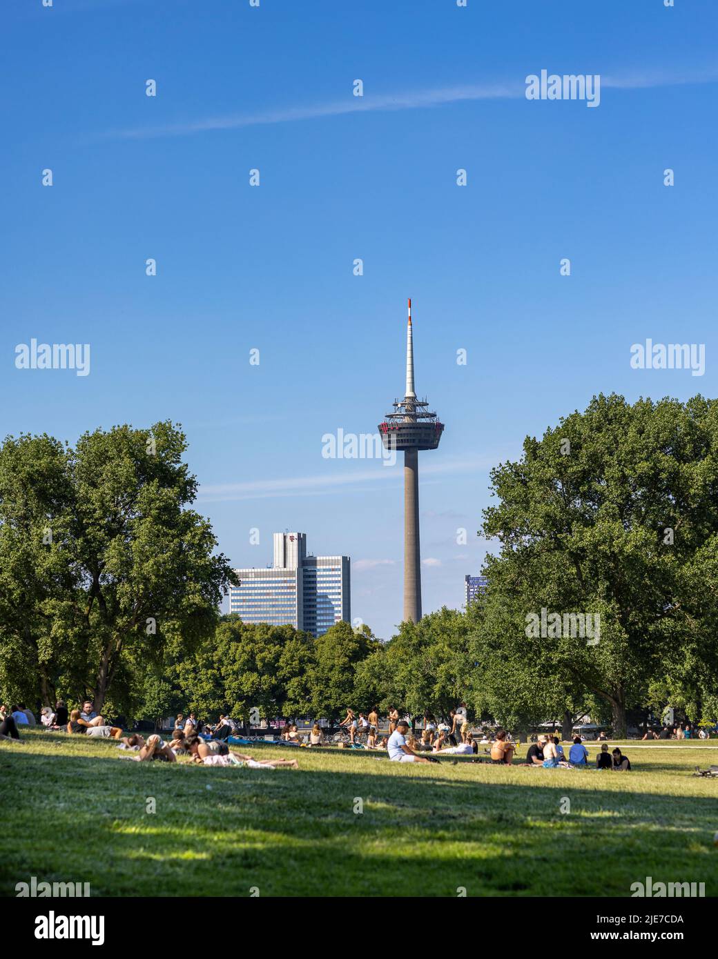 People enjoying warm summer weather in Hiroshima-Nagasaki-Park in Cologne Stock Photo
