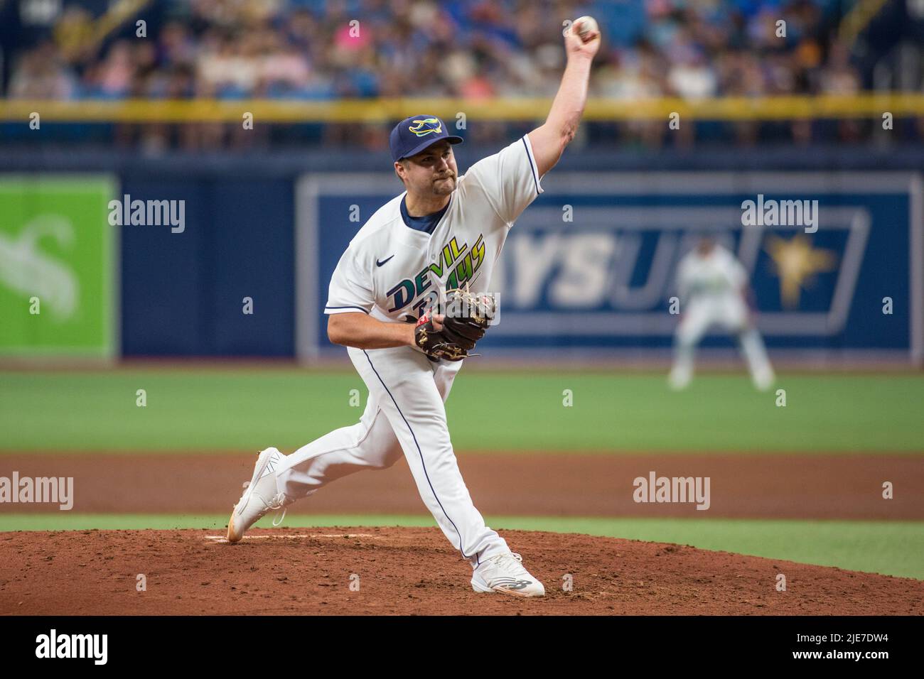 Tampa Bay Rays pitcher Jalen Beeks throws during the first inning of a  baseball game against the New York Yankees on Monday, Aug. 15, 2022, in New  York. (AP Photo/Adam Hunger Stock