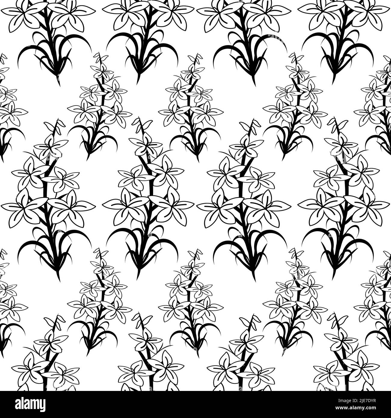 Seamless flower pattern background with Lily flower and leaf drawing