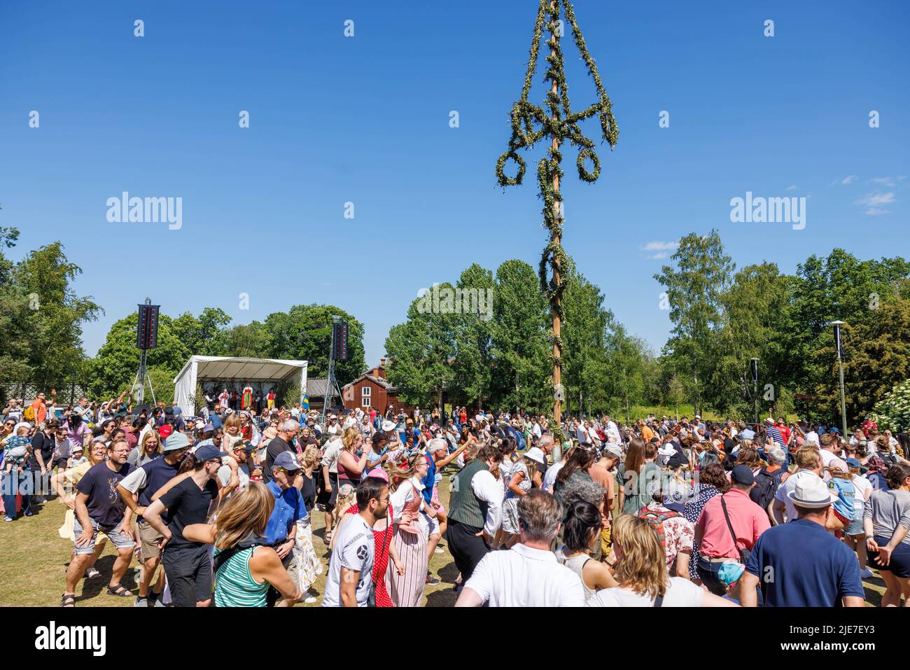 Stockholm, Sweden. 25th June, 2022. People celebrate the Midsummer Festival in Stockholm, Sweden, on June 25, 2022. Credit: Wei Xuechao/Xinhua/Alamy Live News Stock Photo