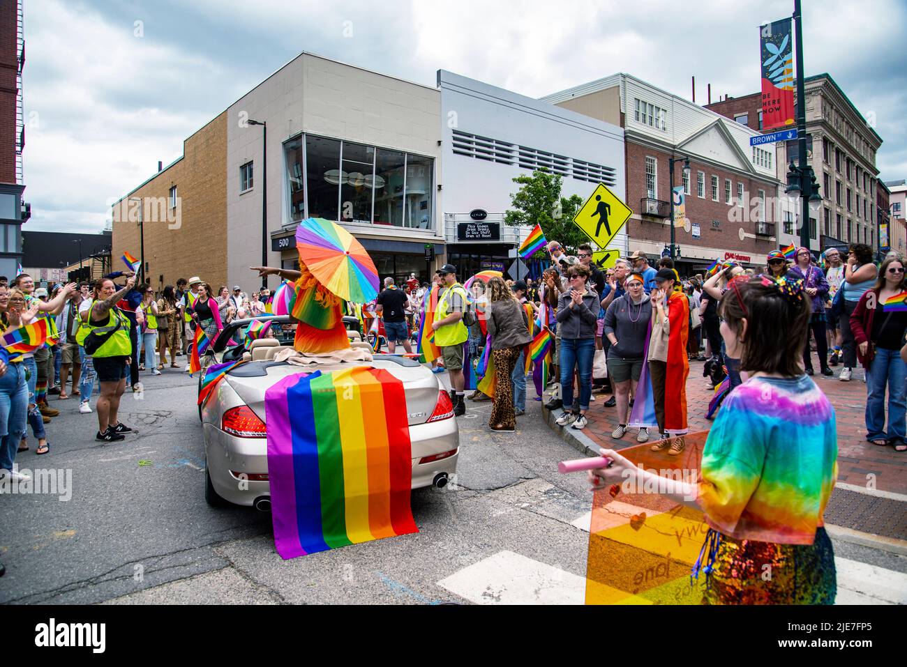 people took part in the Portland ME Gay Pride parade to support gay rights, Maine, USA Stock Photo