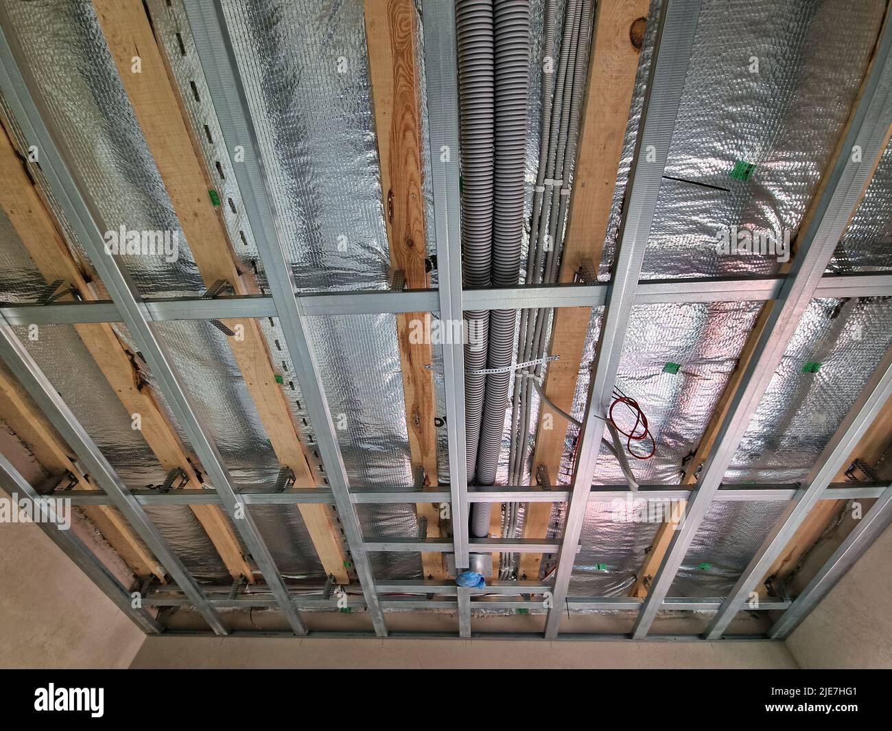 Drywall frame assembled for new house under construction ceilings Stock