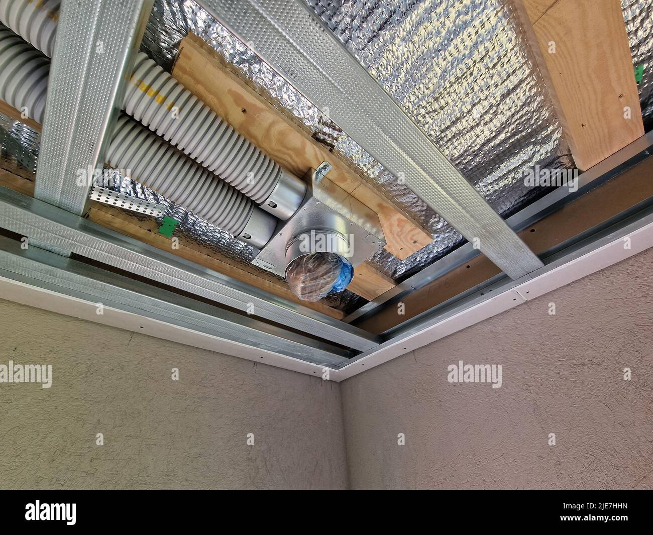 Drywall frame assembled for new house under construction ceilings Stock