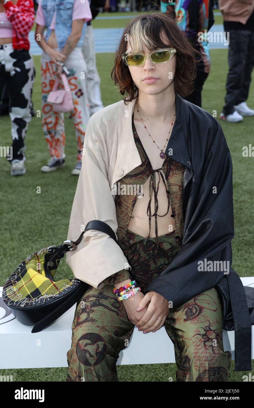 Pomme attending the Marine Serre Front Row Menswear Spring Summer 2023