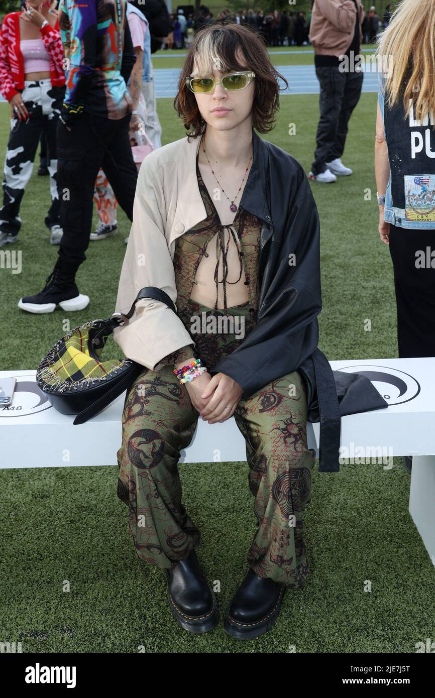 Pomme attending the Marine Serre Front Row Menswear Spring Summer 2023