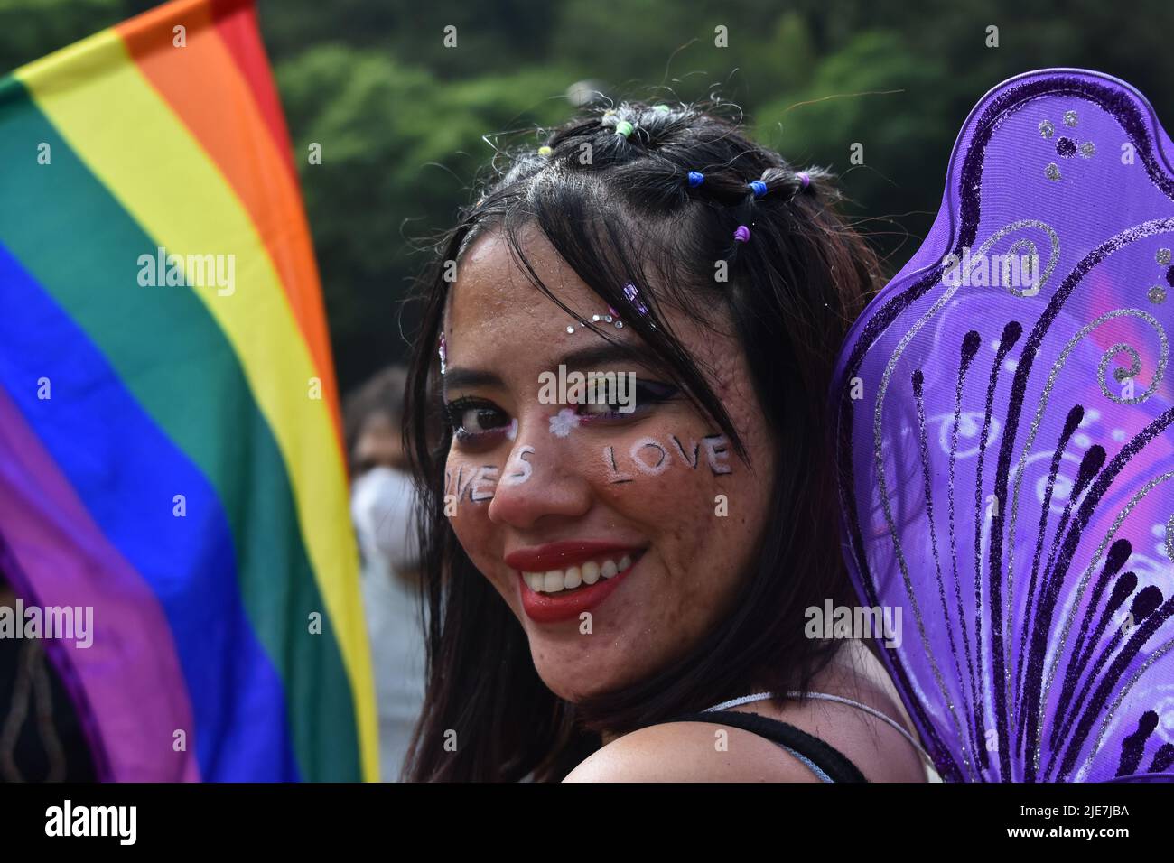 Mexico City, Mexico City, Mexico. 25th June, 2022. June 25, 2022, Mexico City, Mexico: A member of LGBBTTIQ community takes part during the colorful parade as part of the 44th annual pride march at Angel of Independence. people from all over the world join the worldwide celebration of pride and commemorate the stonewall riots. on June 25, 2022 in Mexico City, Mexico. (Credit Image: © Carlos Tischler/eyepix via ZUMA Press Wire) Credit: ZUMA Press, Inc./Alamy Live News Stock Photo
