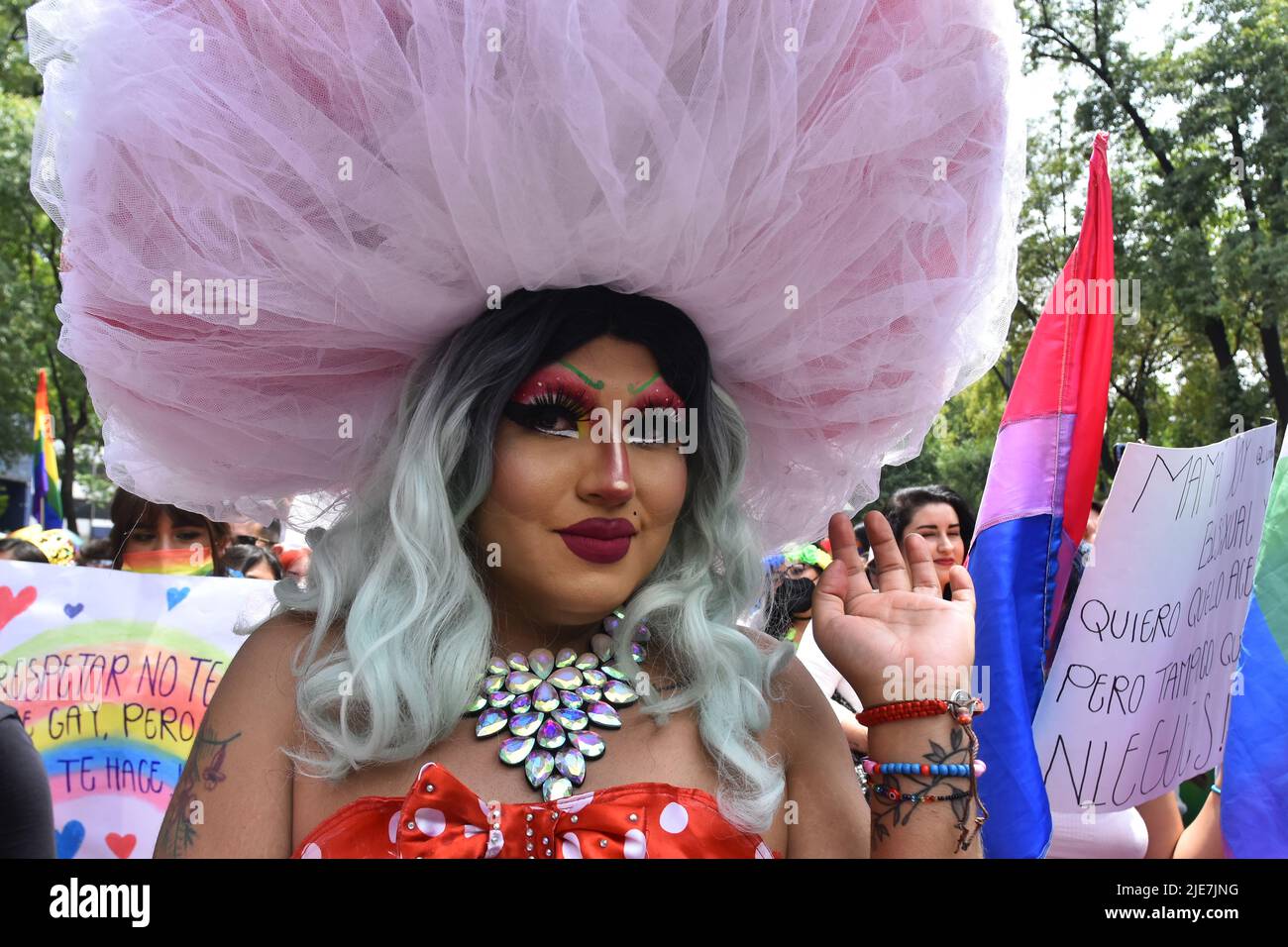 Mexico City, Mexico City, Mexico. 25th June, 2022. June 25, 2022, Mexico City, Mexico: A member of LGBBTTIQ community takes part during the colorful parade as part of the 44th annual pride march at Angel of Independence. people from all over the world join the worldwide celebration of pride and commemorate the stonewall riots. on June 25, 2022 in Mexico City, Mexico. (Credit Image: © Carlos Tischler/eyepix via ZUMA Press Wire) Credit: ZUMA Press, Inc./Alamy Live News Stock Photo