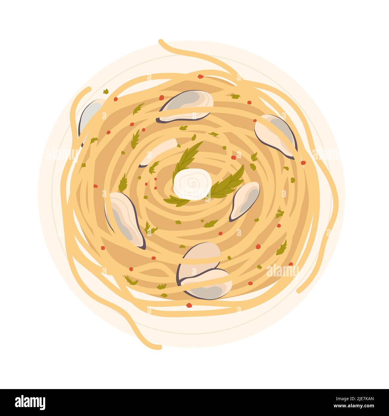 Pasta salad with seafood. Italian cuisine, lunch and dinner dish vector illustration Stock Vector