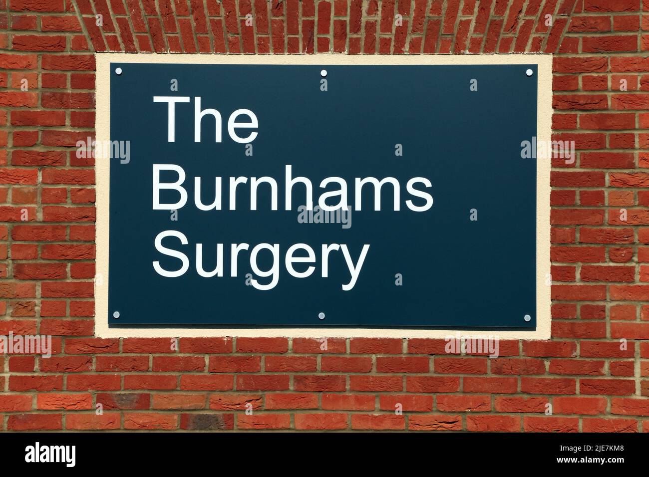 The Burnhams Surgery, NHS, Burnham Market, Norfolk, name plate, sign, 2022 new premises Stock Photo