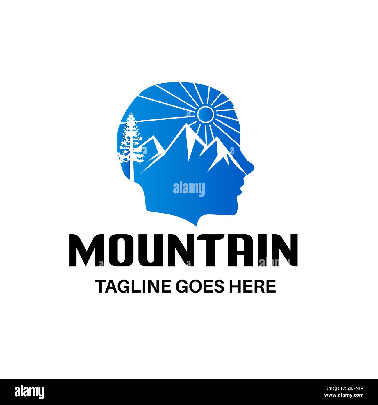 Illustration of a head with a mountain, thinking symbol logo design template Stock Vector