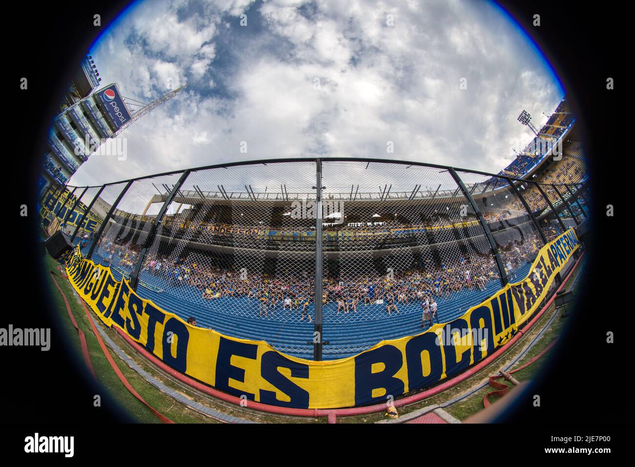 A full capacity stadium at Boca juniors home La Bombonera. Stock Photo