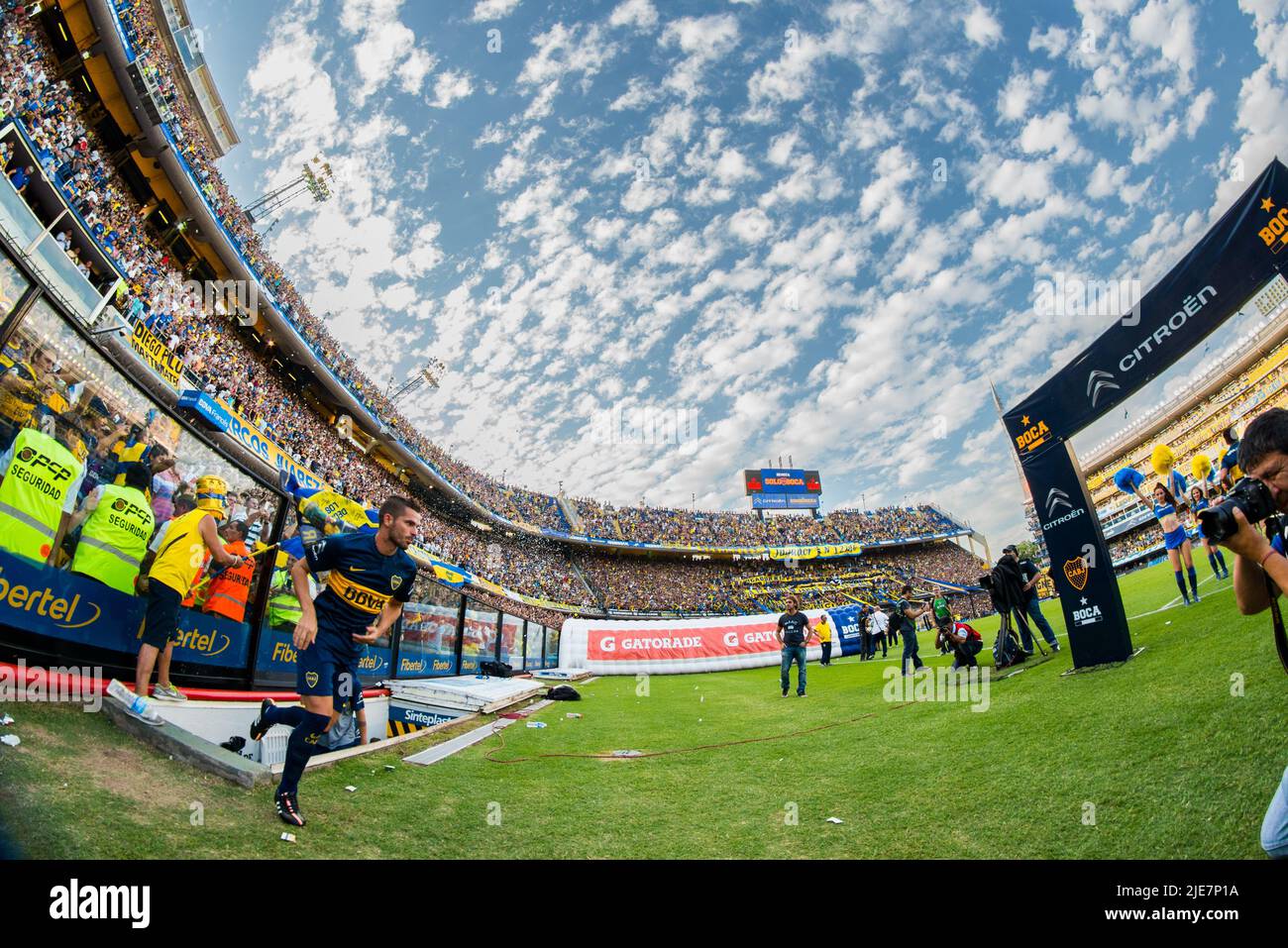 Fernando Gago step up at the field at La Bombonera Stadium to play for Boca Juniors, local team. Stock Photo