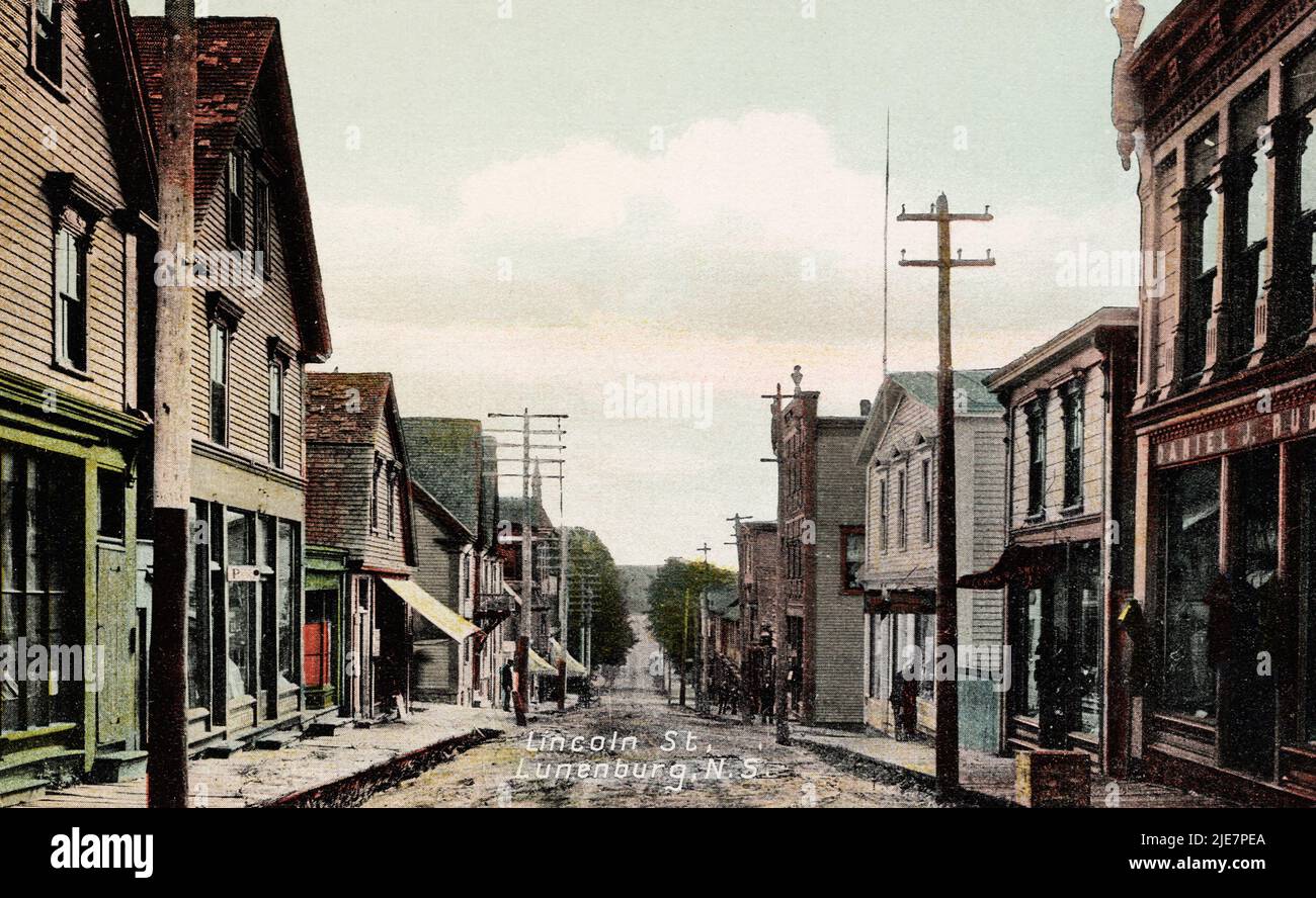 Lincoln Street, Lunenburg Nova Scotia Canada, approx c1910 postcard. unknown photographer Stock Photo