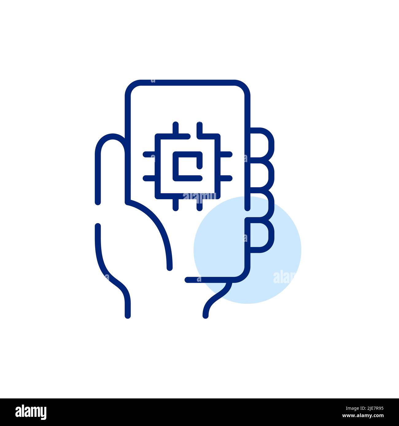 CPU chip on a smartphone. IOT app. Pixel perfect, editable stroke line art icon Stock Vector