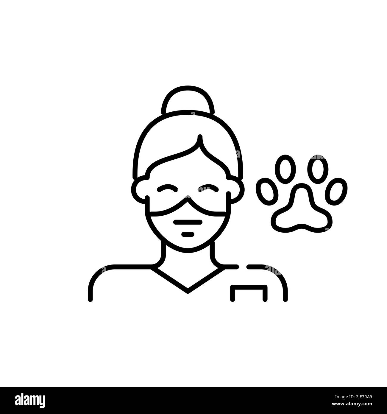 Veterinarian nurse. Young girl wearing a surgical mask. Pixel perfect, editable stroke line Stock Vector