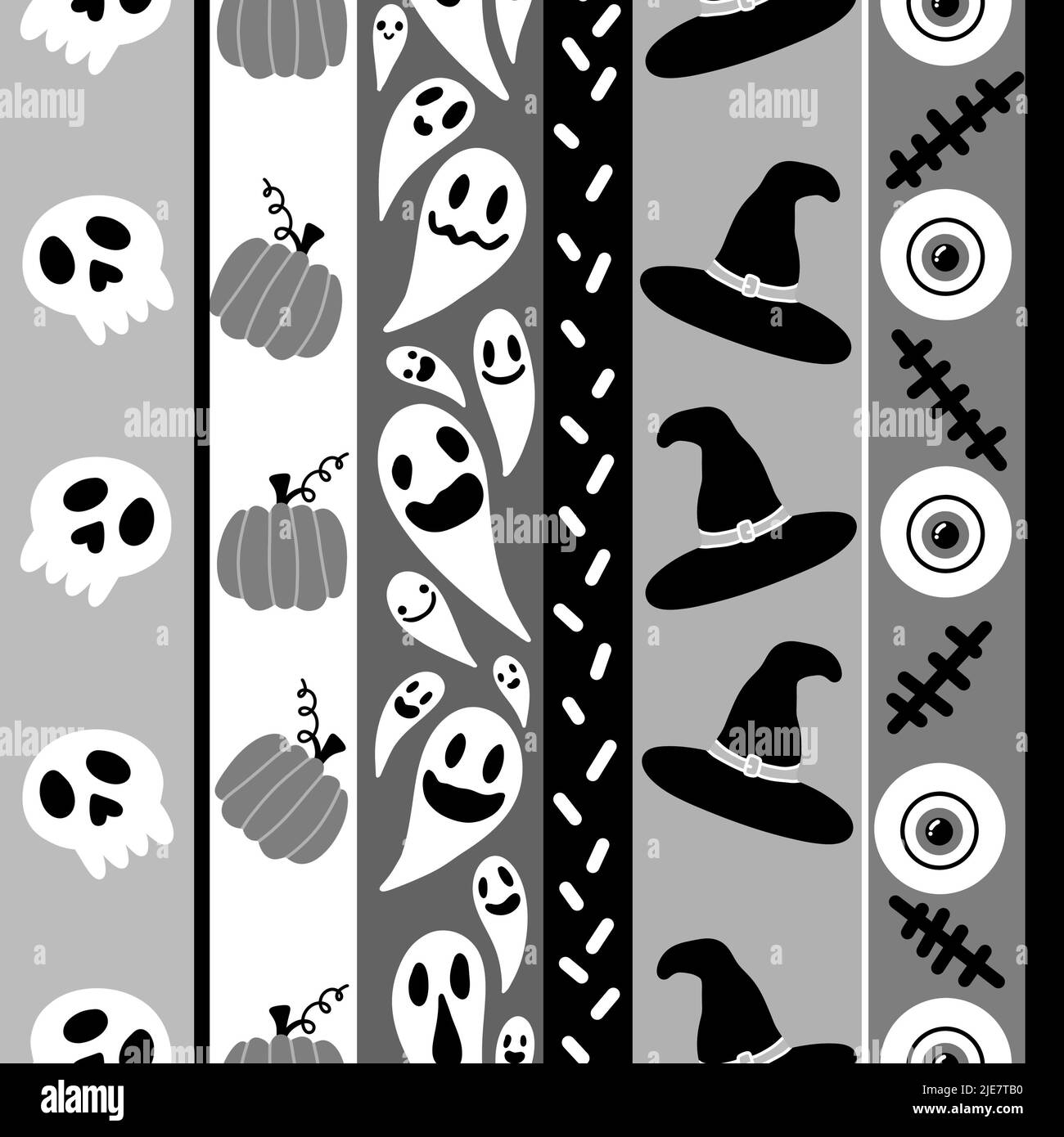 Cartoon seamless Halloween wrapping paper pattern with sculls and ghost ...