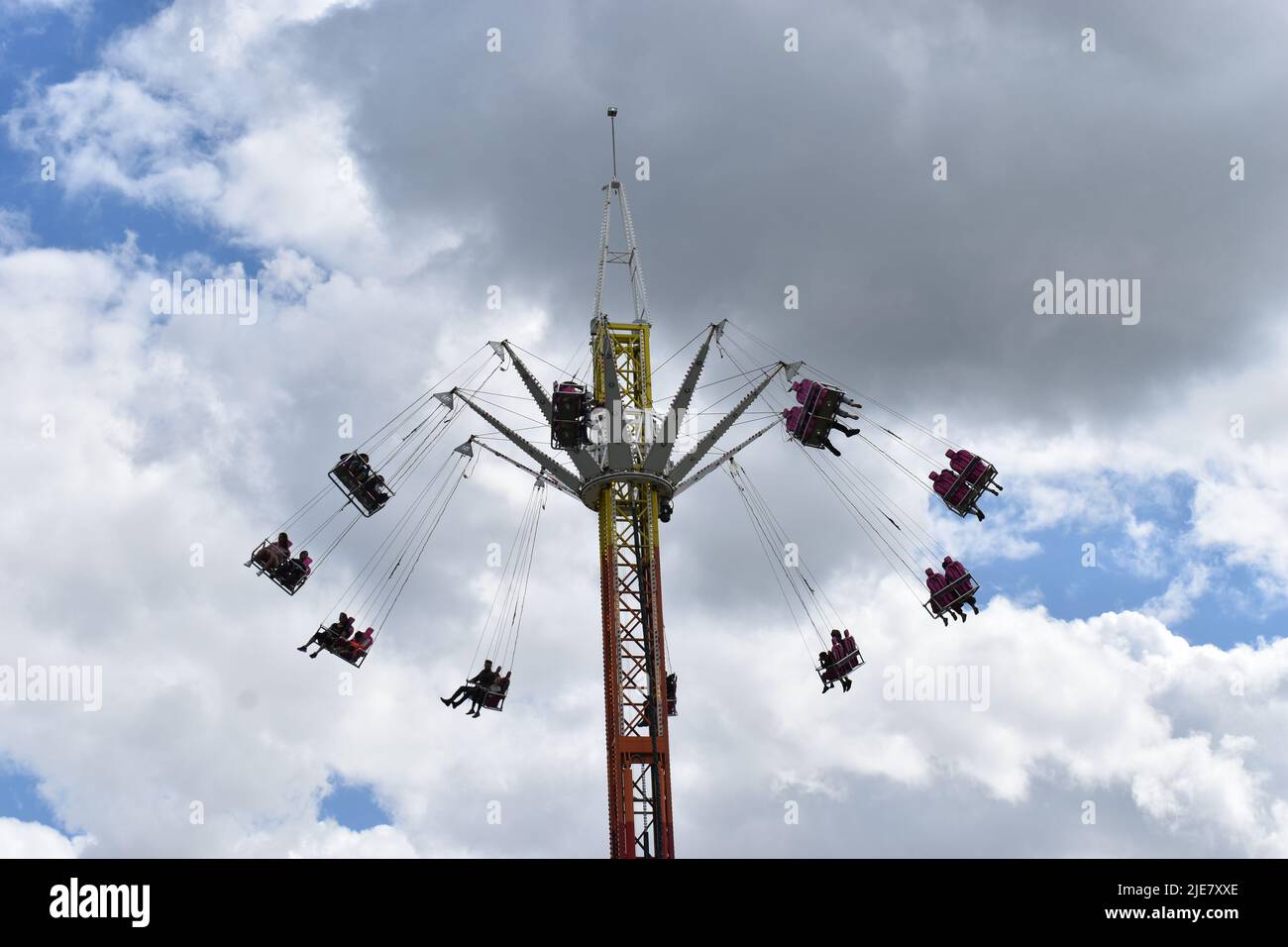 Chair swing ride at a funfair at Campbell Park in Milton Keynes. Stock Photo