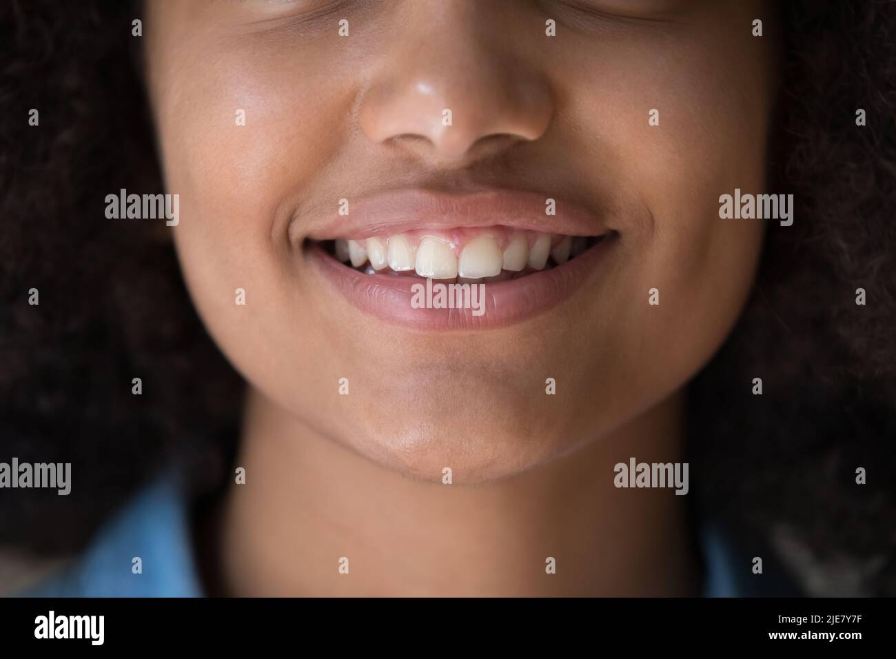 Cropped closeup face view lower part of beautiful African girl Stock Photo