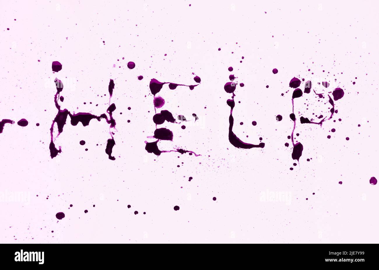 Word HELP written with purple and black watercolors on white backgroud Stock Photo