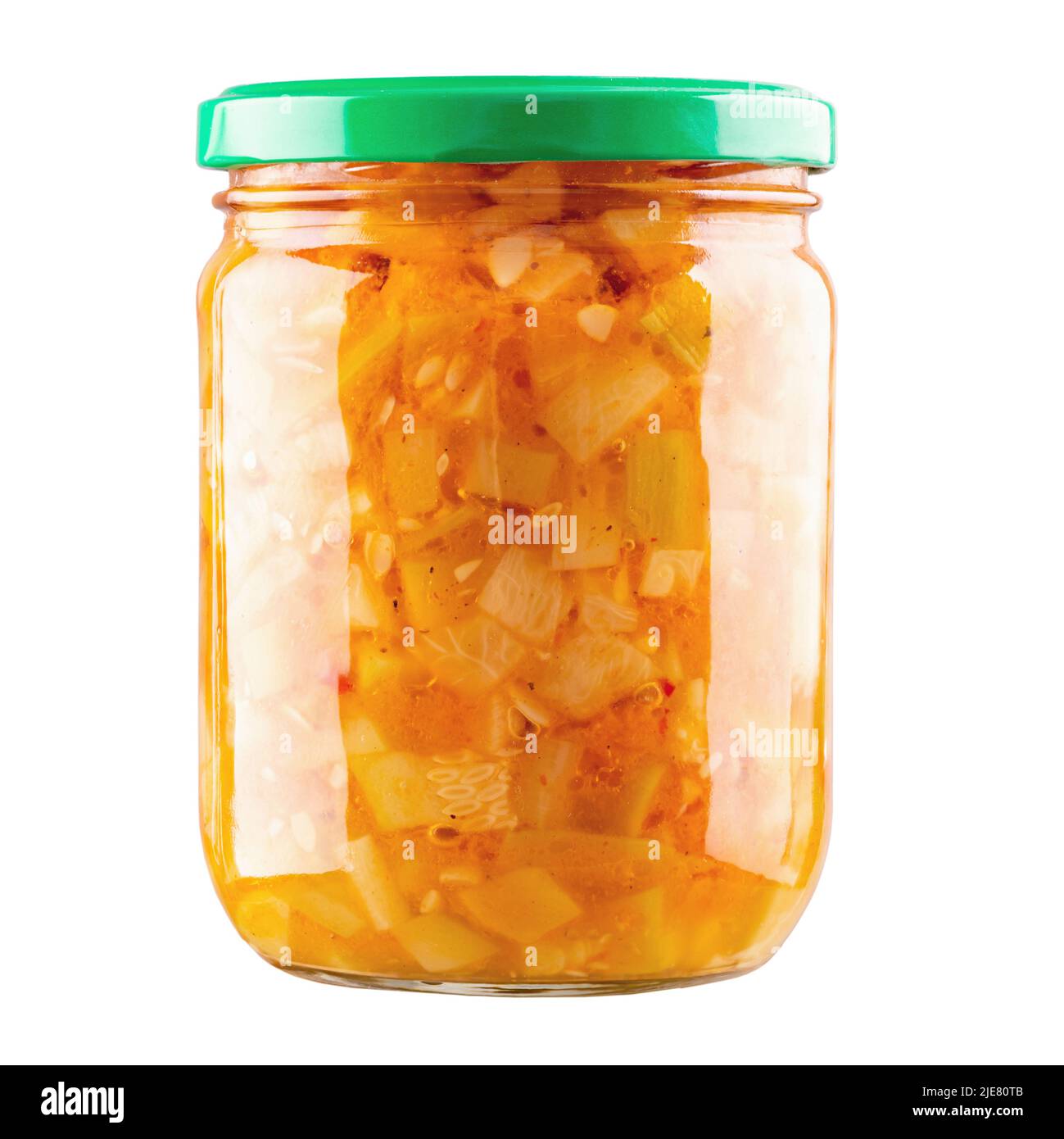 Zucchini slices filled with canning container isolated on white