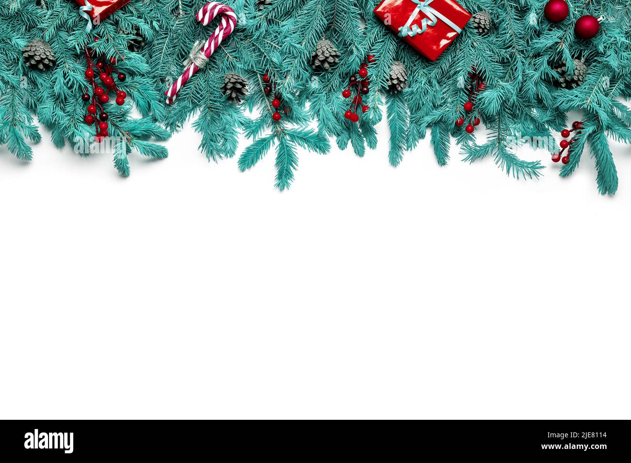 Christmas decoration composition of fir tree branches on white ...