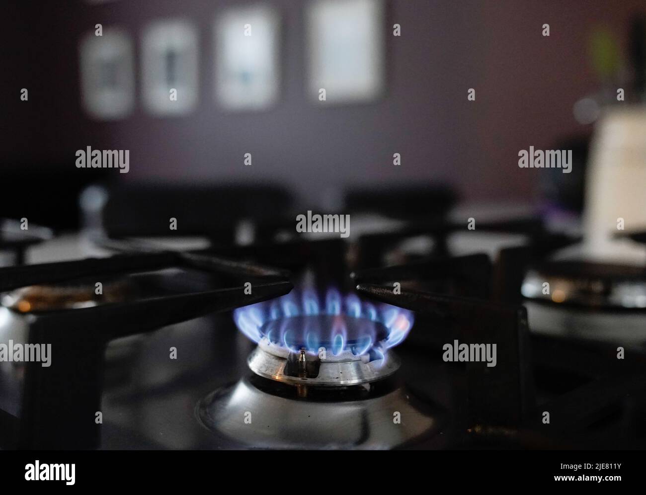File photo dated 03/02/22 of a gas hob burning on a stove in a kitchen in Basingstoke, Hampshire, as demand for advice on energy has increased 61% since last year, Citizens Advice Scotland has said. Stock Photo