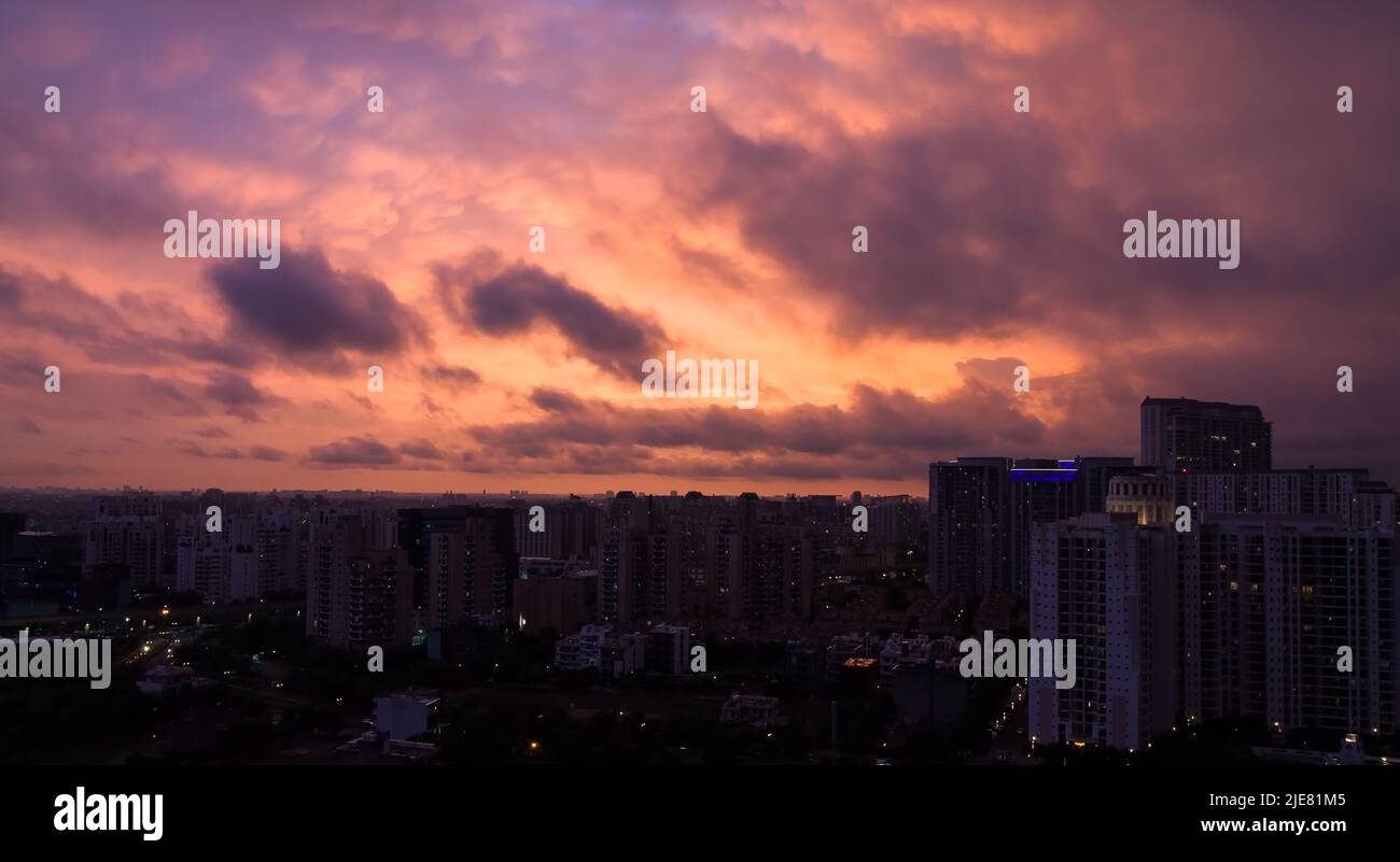 Colorful sunset,light trails in DLF 5 Gurugram,Haryana,India