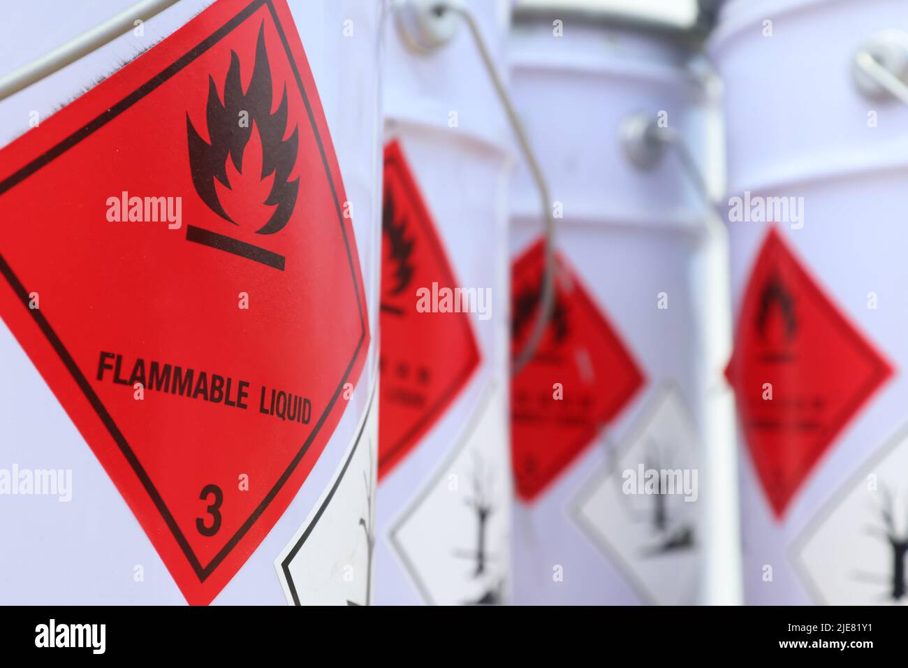 Flammable liquid symbol on the chemical tank Stock Photo