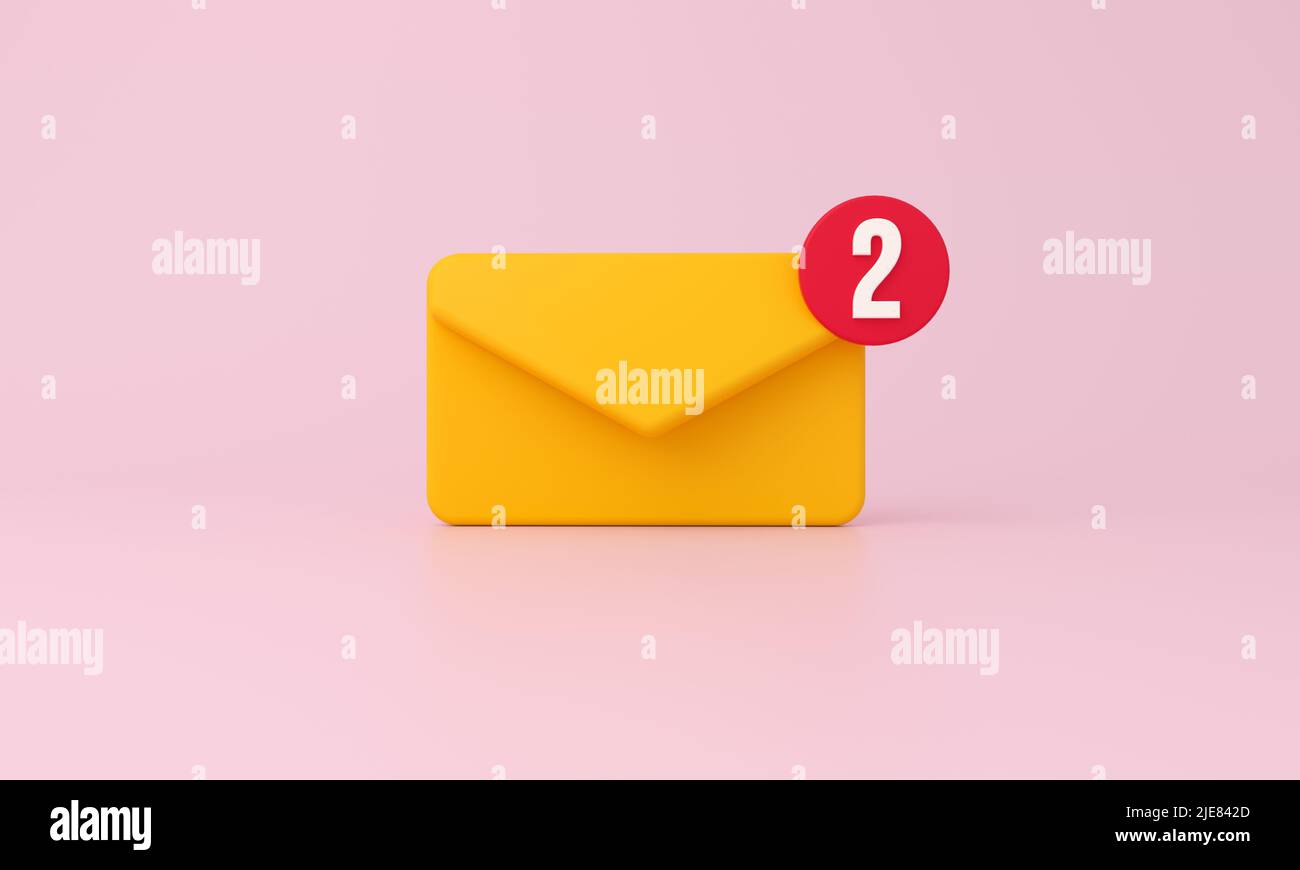 E-mail icon with notification message on pink background. 3D illustration. Stock Photo