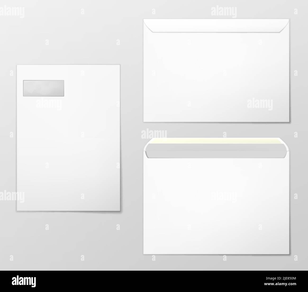Blank envelopes, 3 views. Photorealistic vector illustration Stock