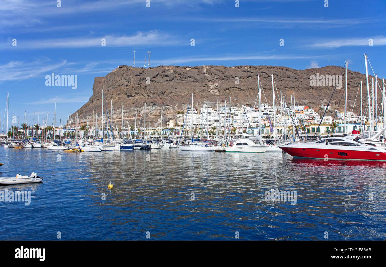 Sailing boats in the harbour of Puerto de Mogan, Grand Canary, Canary islands, Spain, Europe Stock Photo