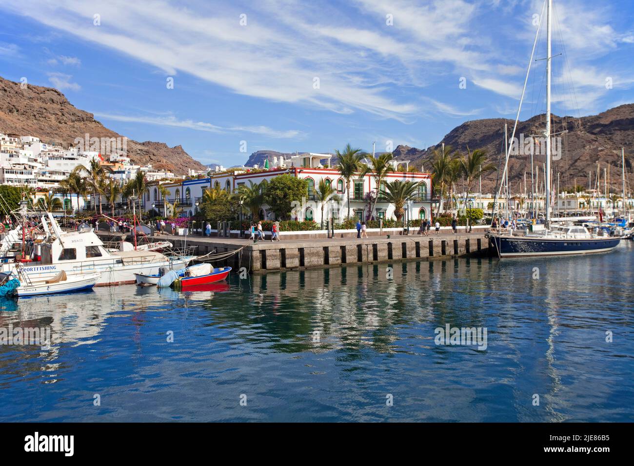Boats in the harbour of Puerto de Mogan, Grand Canary, Canary islands, Spain, Europe Stock Photo