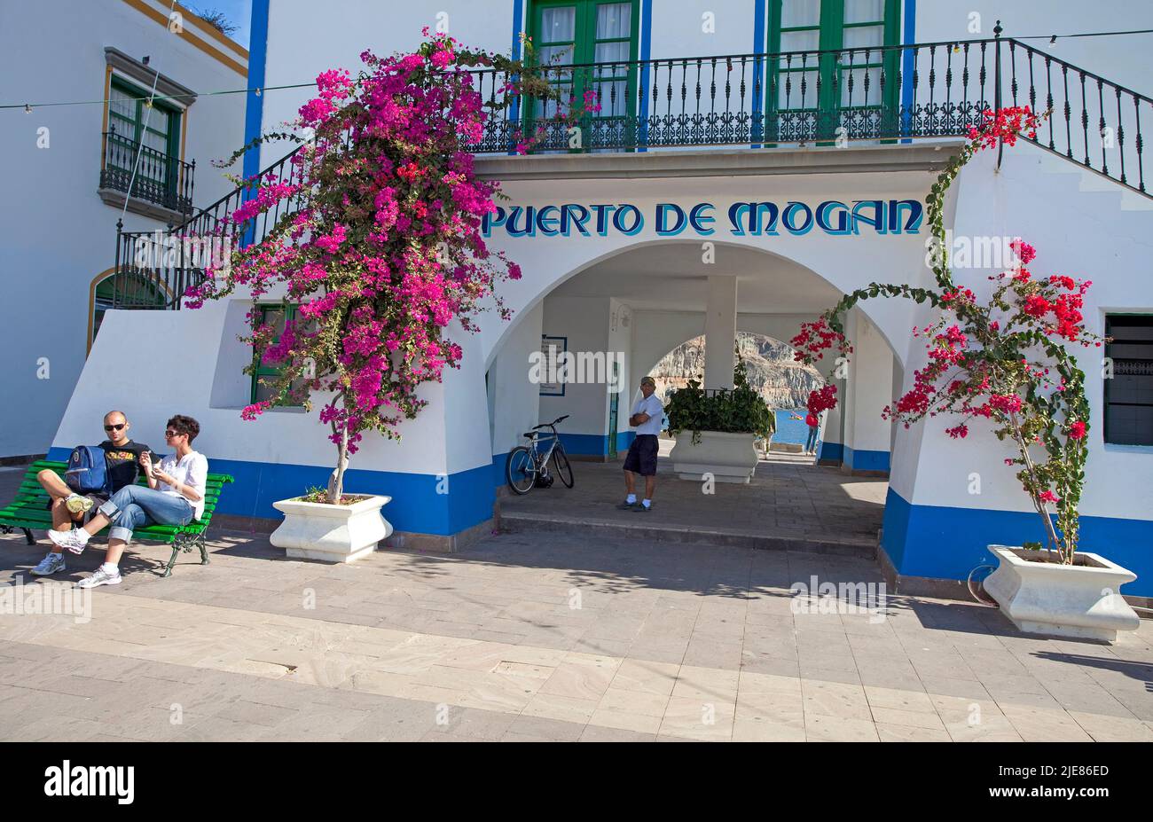 Harbour office at the entrance of Puerto de Mogan, Grand Canary, Canary islands, Spain, Europe Stock Photo